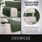 Sofa Shield® Couch Slip Covers for Dogs, Reversible Furniture Protector with Strap, Stain and Tear Resistant Cushion Cover, 62 inch Seat, Machine Washable Slipcover Pets, Cats, Hunter Green Sage