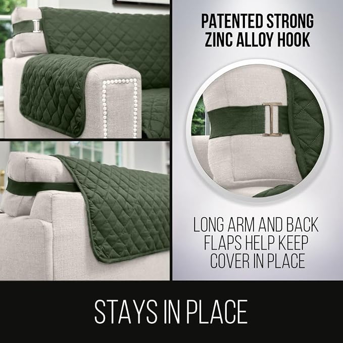 Sofa Shield® Couch Recliner Covers for Dogs, Reversible Furniture Protector with Strap, Stain and Tear Resistant Cushion Cover, 25 inch Seat, Machine Washable Slipcover Pets, Cats, Hunter Green Sage