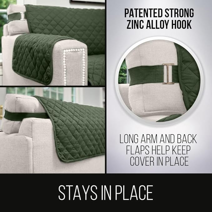 Sofa Shield® Couch Sectional Covers for Dogs, Reversible Furniture Protector with Strap, Stain and Tear Resistant Cushion Cover, 30x30 inch Seat, Machine Washable Slipcover, Pets, Hunter Green Sage