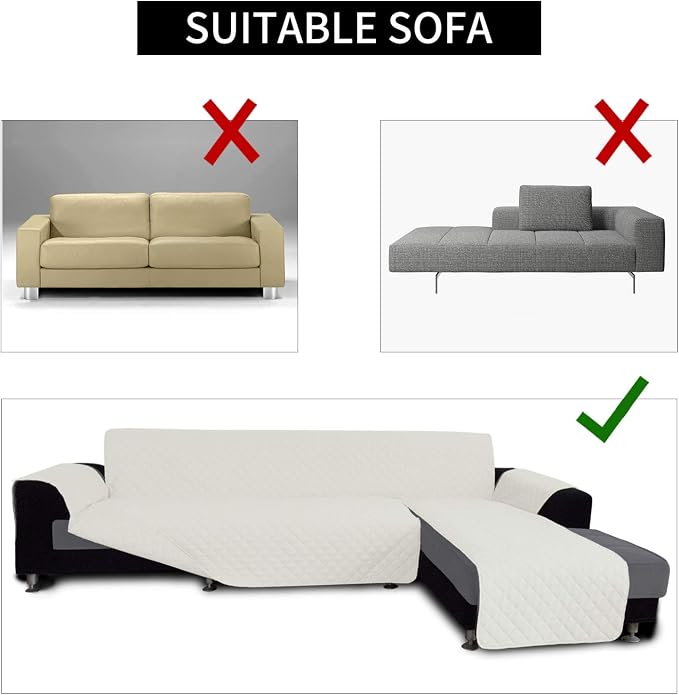 Easy-Going Reversible L-Shape Sectional Couch Cover, Large, Ivory/Ivory | Soft Sofa Slipcover For Dogs, Fits Left/Right Chaise Lounge Protector, Water Resistant Mat For Living Room