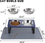 Summark Upgraded Elevated Cat Bowls with Food Mat,15°Tilted Stand Anti Vomiting Raised Cat Dishes for Food and Water,2 Stainless Steel Bowls for Cats and Puppies（Navy Blue）