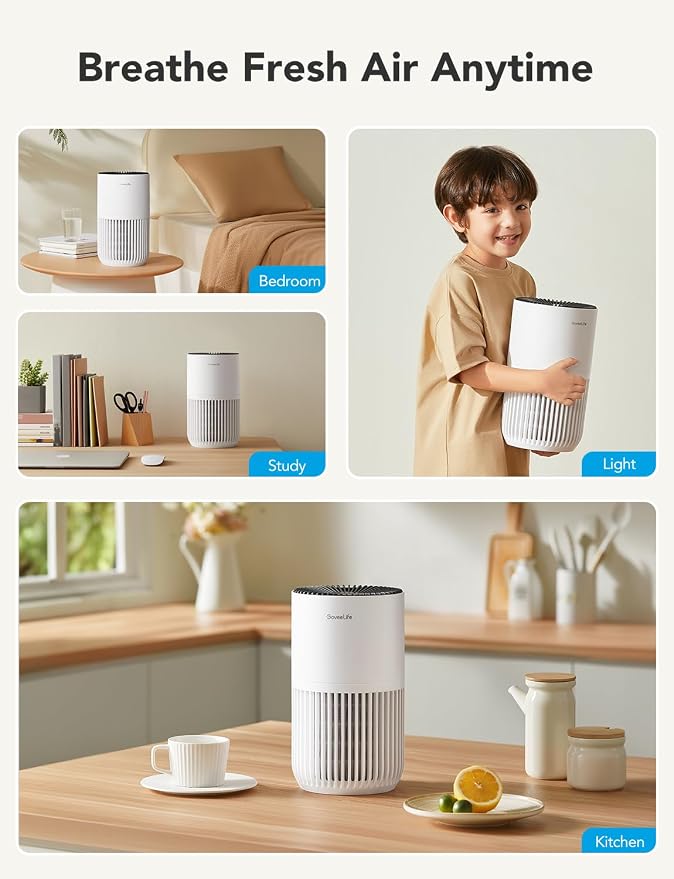 GoveeLife Smart Mini Air Purifier for Bedroom, with App & Alexa Control | HEPA Filter, Portable Air Cleaner with 3 Speeds, 2 Modes, Aroma for Pet Hair, Odors, Pollen, Home, White