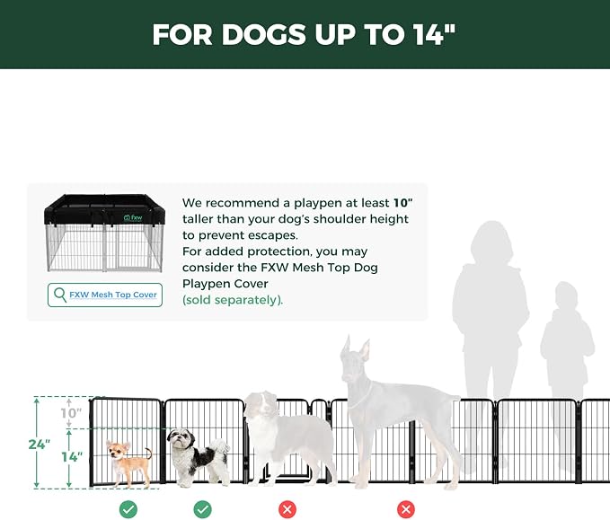 FXW Homeplus Indoor Dog Playpen, 24" H, 16 Panels, for Puppies & Small Dogs | Stress-free play, Heavy-duty, Semi-open design, Easy setup, Threshold-free gate, Expandable, Patented
