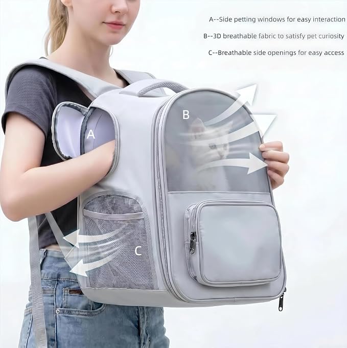 Interactive Expandable Pet Carrier Backpack for Cats & Small Dogs-Interactive Opening Pet Tent Backpack. Expandable for Extra Space.Breathable,Foldable Nest Bed for Travel, Walks,Vet & Home-Gray