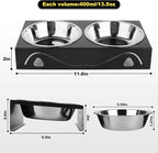 All-Metal Cat Food Bowl Raised, 5.5" WideTilted Whisker-Fatigue Pet Dish, Anti-Vomiting, 2 Stainless Steel Bowls for Food Water, Non-Slip Elevated Cat Feeding Stand for Indoor Multi Cats,Puppy, Black