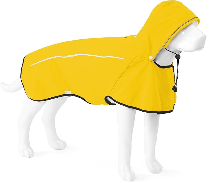 Mile High Life Dog Raincoat, Adjustable Waterproof Pet Rain Jacket, Reflective Hooded Poncho for Small Medium Large Dogs, Lightweight Breathable Pet Rain Coat (Yellow,S Chest 18"-22")