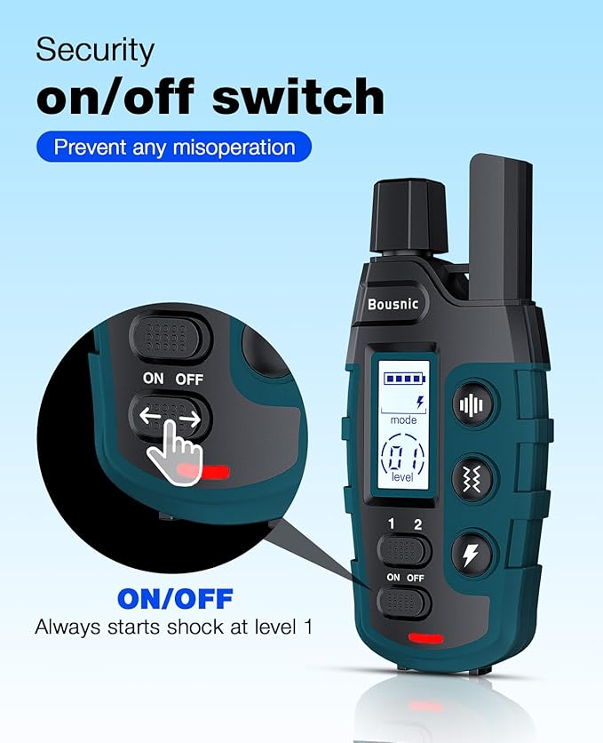Bousnic Dog Shock Collar - 3300Ft Training Collar with Remote for 5-120lbs Small Medium Large Dogs Rechargeable Waterproof e Collar with Beep (1-8), Shake(1-16), Safe Shock(1-99) Modes (Black)