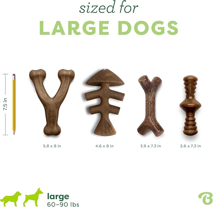 Benebone Large 4-Pack Dog Toys for Aggressive Chewers – Under 90 lbs