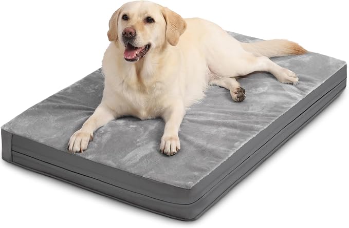 Waterproof XL Dog Beds Large Sized Dog, Outdoor Washable Foam Crate Pad 42" | Extra Large Orthopedic Pet Bed, Durable Removable Cover, Reversible Faux Leather & Flannel, Anti-Sli Kennel Pad 41"x27" Gray
