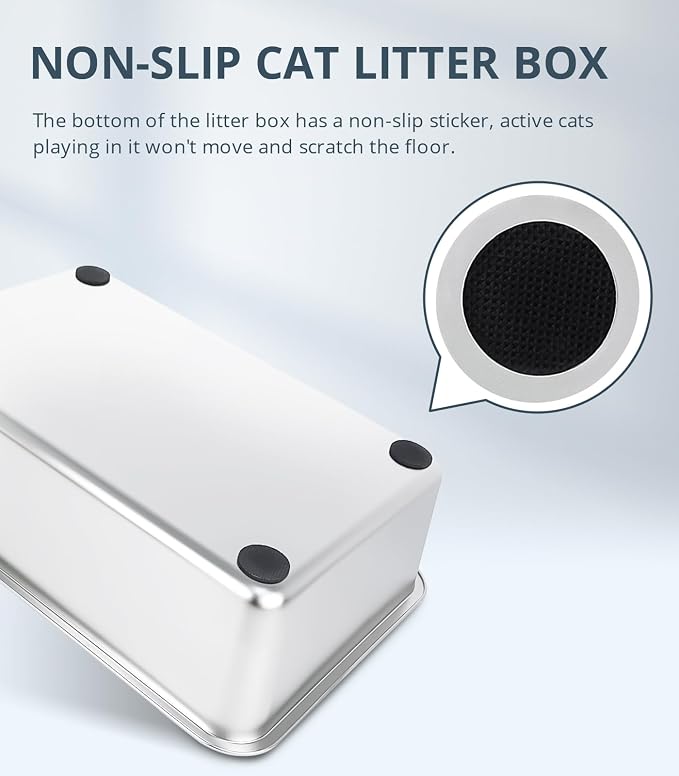 WENBOKMIN Stainless Steel Cat Litter Box - (19.5" L x 13.5" W x 4" H) | Non Slip, Easy to Clean, Never Absorbs Odor, Stains, or Rusts