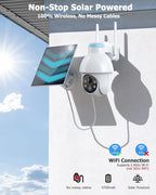 2K Solar Security Cameras Wireless Outdoor, 360°PTZ Outdoor Camera | Battery Powered, Color Night Vision, 2-Way Audio, PIR+AI Motion Detection, IP66 Waterproof, Work with Alexa&Google Assistant