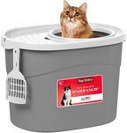 IRIS USA Large Top Entry Cat Litter Box, Hooded Privacy, Gray/White | Multi-Cat Households, Dog Proof Pan, Protected Interior, Enclosed Top Access, Reduced Tracking, Odor Trapping