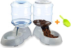 Automatic Cat & Dog Feeder and Water Dispenser Set with Scoop | 1 Gallon Gravity Food Feeder and Waterer Set for Small Medium Puppy and Kitten Pack of 2