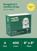 Earth Rated Dog Wipes for Paws & Butt, Deodorizing, Unscented, 400ct | Hypoallergenic, 3-in-1 Cleaning and Hydrating, for Grooming Paws, Body and Butt