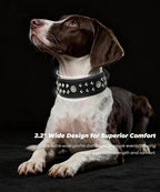 Genuine Leather Dog Collar 2.2 in Wide for Large Dogs Heavy Duty, BK-SL-S | Handcrafted,Stainless Steel Buckle and Alloy Studded,Soft Padded,Fashionable Daily Wear for Large Giant Breed,16.5-20.5 in