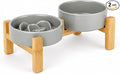 Ceramic Slow Feeder Dog Bowls with Raised Stand, 0.9 Cups Elevated Slow Feeding Bowl for Small Dogs and Cats, Non-Slip Pet Food Dish Helps Reduce Gulping and Bloating