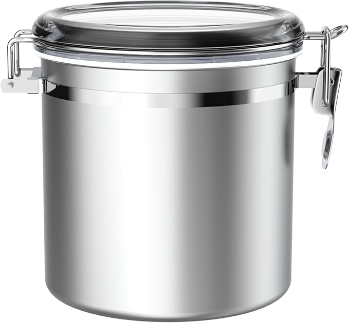 ENLOY 165oz Stainless Steel Airtight Canister for Kitchen, Large Flour Coffee Bean Tea Cereal Sugar Cookie Metal Food Storage Canisters with Clear Lid and Sturdy Locking Clamp (7.7 * 7.7 * 8.4in)