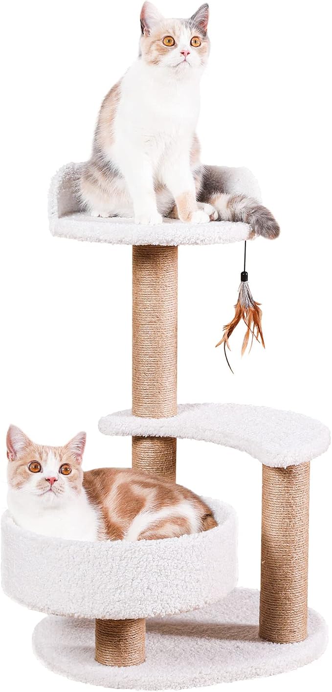 Lahas Modern Cat Tree Tower for Indoor Small Cats with Sisal Scratching Post,Hammock,Perch,Bed,Feather Toy,Easy to Assemble,Activity Design Cat Furniture Supplies