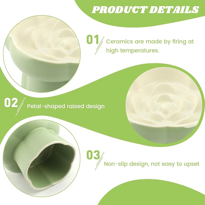 Ceramic Slow Feeder Cat Bowl with 2 Cat Food Scoop, Choke-Proof & Anti-Tip for Cats & Small Dogs, for Dry Wet Food Easy to Clean