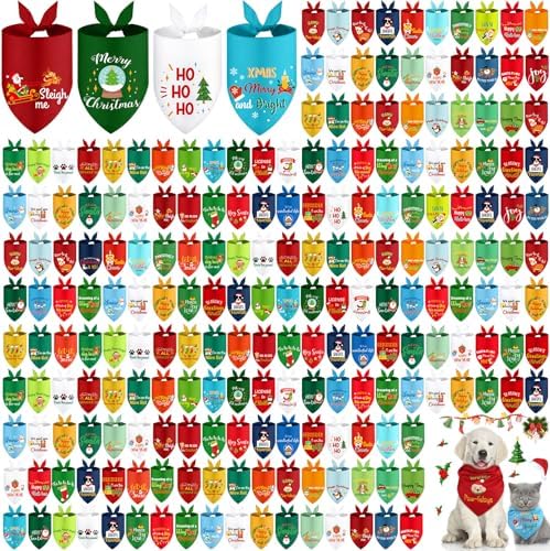 200 Pcs Christmas Dog Bandanas Bulk, Washable Pet Scarf Bibs by Clysee