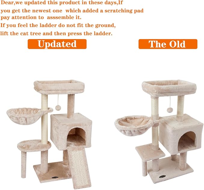 Cute Cat Tree Kitten Cat Tower Condo Furniture Scratching Posts Hammock B | FISH&NAP For Indoor with Jump Platform Activity Center Beige