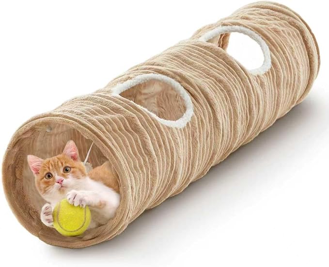 Cat Tunnel for Indoor Cats,Cats Toys Collapsible Tunnel Straight Tube with a Fun Ball and 2 Holes,Cat Play Tunnels,for Rabbits, Ferrets, Puppies & Large Pets,Diameter 11.8 Inch