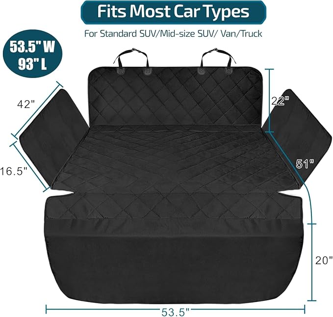Veckle SUV Cargo Liner for Dogs - Trunk Cover with Bumper Flap Protector | Waterproof Pet Cargo Cover with Side Flaps, Dog Car Seat Cover with Non-Slip Trunk Mat, Prevents Scratches Pet Hair Mud Dirt