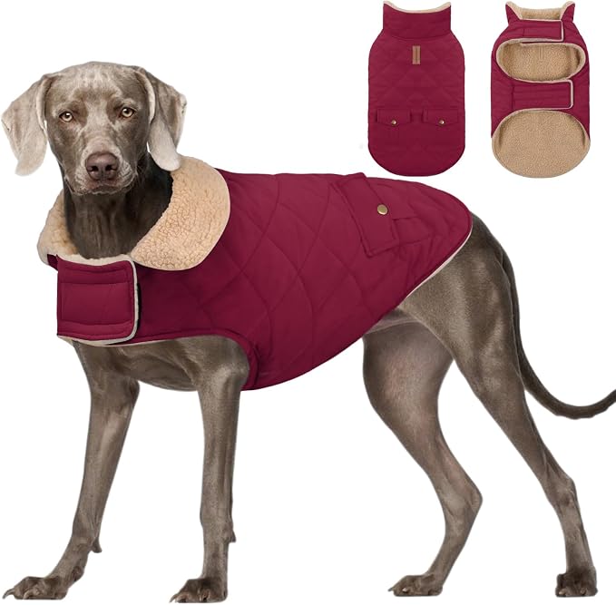 Dog Winter Jacket for Extra-Large Dogs, Pet Windproof Cold Weather Coats, Pets Clothes Snow Jacket, Golden Retriever, Labrador Retriever, Husky, Burgundy XL