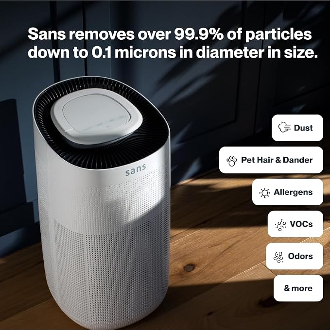 Sans True HEPA Air Purifier for Extra Large Rooms (1,854 sq ft) | UV-C Light Layer & Carbon Odor Absorption | Quiet 25dB Auto-Mode, Captures Smoke, Dust & Allergens (White)