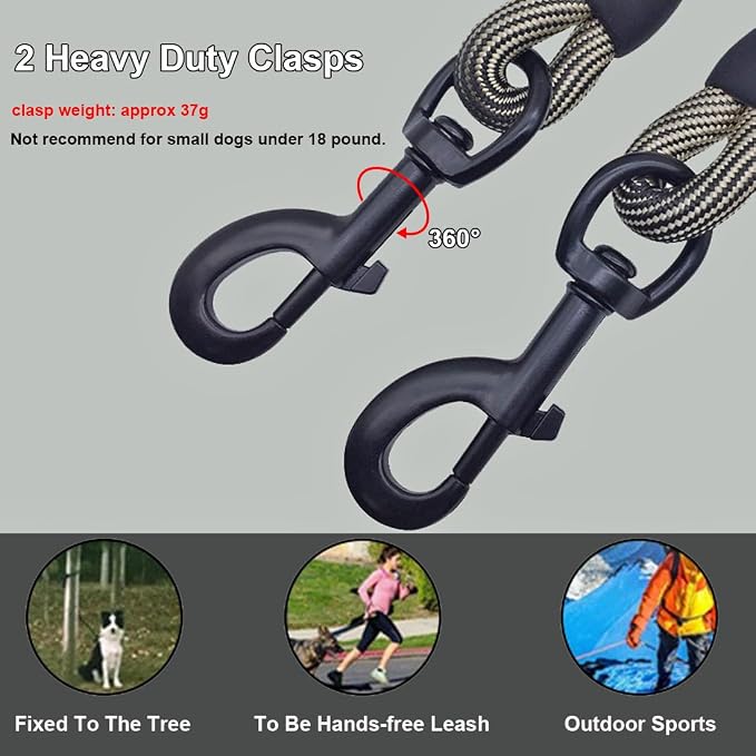 BTINESFUL Tie-Out Check Cord Long Rope Dog Leash, 12ft 20ft 30ft 50ft 75ft Dog Tether for Yard- Great for Large Medium Dogs Training, Playing, Camping, or Backyard (20ft, Beige Black)