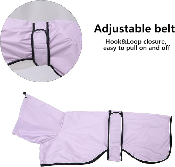 Greyhound Whippet Raincoat Waterproof with Reflective Stripe high Neck fit for Italian Greyhounds Whippets Long Back Breeds - Purple - L