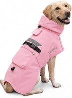 Luciphia Dog Raincoat, Adjustable Hooded Reflective Jacket with Pocket | Pink X-Large dog rain jacket with leash hole, buckle-on, non-stick fur. For daily walks.