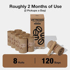 VETRESKA Dog Poop Bags with Handles 120 Count, Coffee Scented Waste Bags | Leak-Proof Thick Dog Bags for Poop, Easy-Tie Large Poop Bags, 8 Refill Rolls for Dog Walking Cat Litter