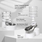 RIZZARI 5L Gravity Cat Water Dispenser: Filtered for Small Pets | Reduced Refills / Stainless Steel Bowl / Anti Splash Base /BPA-Free Materials/ Easy Cleaning / Kitchen Living Room Use