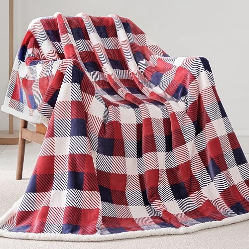 Touchat Sherpa Plaid Twin Blanket 60" X 70", Fuzzy Fluffy Soft Cozy Throw Blanket, Twin Size Plush Fleece Flannel Plush Microfiber Blanket for Couch Bed Sofa (Red Color) - Image 4