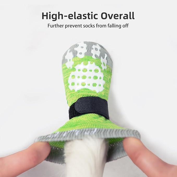 PUPTECK Anti-Slip Dog Socks with Double Sides Grips for Small Medium Large Dogs Hardwood Floors Prevents Licking, Dog Shoes for Hot Pavement Traction Control for Senior Dogs, Fluorescent Green, XS