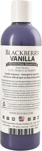Jeffers Pet BlackBerry Vanilla Shampoo for Dogs & Cats, 17 oz – Coconut Based Soap Free Grooming Shampoo, pH Balanced Pet Wash, BlackBerry Tinted Vanilla Scent, Gentle Cleanser for Puppies & Kittens