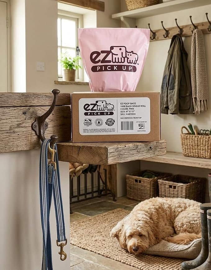 1000 Pet Waste Disposal Dog Poop Bags EZ Pick Up Bag | pink, large size 8"x13", doggy clean up poopy training bags