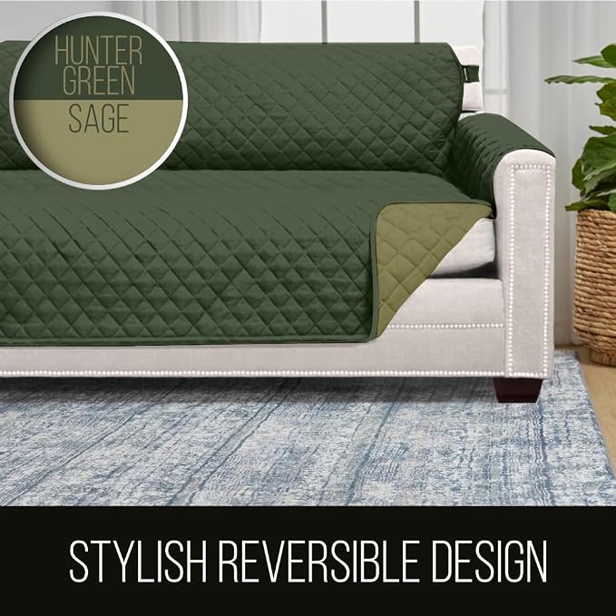 Sofa Shield® Couch Sectional Covers for Dogs, Reversible Furniture Protector with Strap, Stain and Tear Resistant Cushion Cover, 30x30 inch Seat, Machine Washable Slipcover, Pets, Hunter Green Sage
