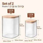 ComSaf Glass Storage Containers with Bamboo Lids 1.2/3.6 Qt 2 Pack | Pantry Organization, Flour Sugar Coffee Beans, Pasta Cereal Dry Food, Large Capacity, Cabinet Organization, Food Storage Jar