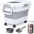 Dog Food Storage Container, 10-20 lbs Airtight Collapsible Cat Food Storage Container with Attachable Wheels, Portable Handle, Dog Food Scoop for Dog Cat Bird Pet Dry Food Storage Bin Light Grey