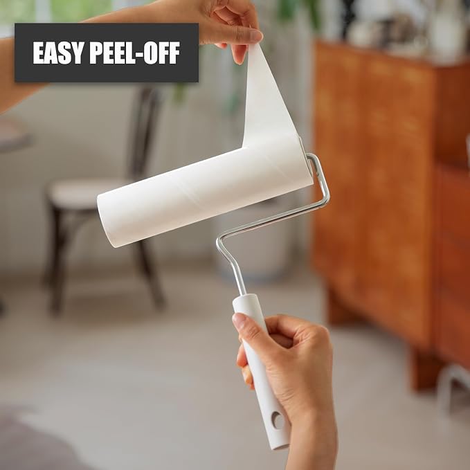 7.9'' Large Lint Roller for Pet Hair Extra Sticky, Extendable Handle | Storage stand included with 4 refills 360 sticky sheets for couches, carpets, beds, clothes, and furniture