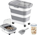 23-25-Liter Foldable Airtight Dog Food Container with Airtight Lid, Wheels, Handle, and Scoop; Large Cat Food Storage Bin; Pet Food Storage Container