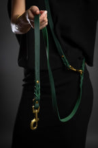 NOAH & PAW Leather Dog Leash, Premium Oil-Waxed Leather Braided, 8 ft Long Dog Leash with 6 Ways to Use Hands-Free, Quick-tie, Double Pet Lead Etc. Matching Collar Available. (Dark Green)