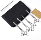 Moontay 7" Professional Dog Grooming Scissors Set of 5 with Pet Comb & Bag | Pet Grooming Chunkers Shears for Dog, Curved Dog Grooming Scissors, Thinning Shears for Dog with Grooming Comb, Silver