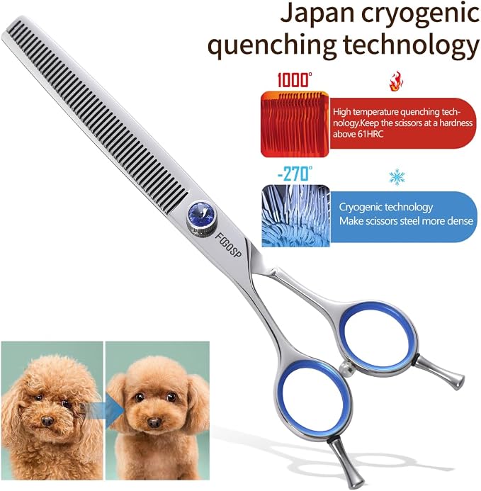 Left Handed Thinning Shears for Dogs 7in Professional Dog Thinning Shears for Grooming 56 Teeth Dog Grooming Scissors for Pet Cat Japanese 440C Stainless Steel(7.0'' Blending)