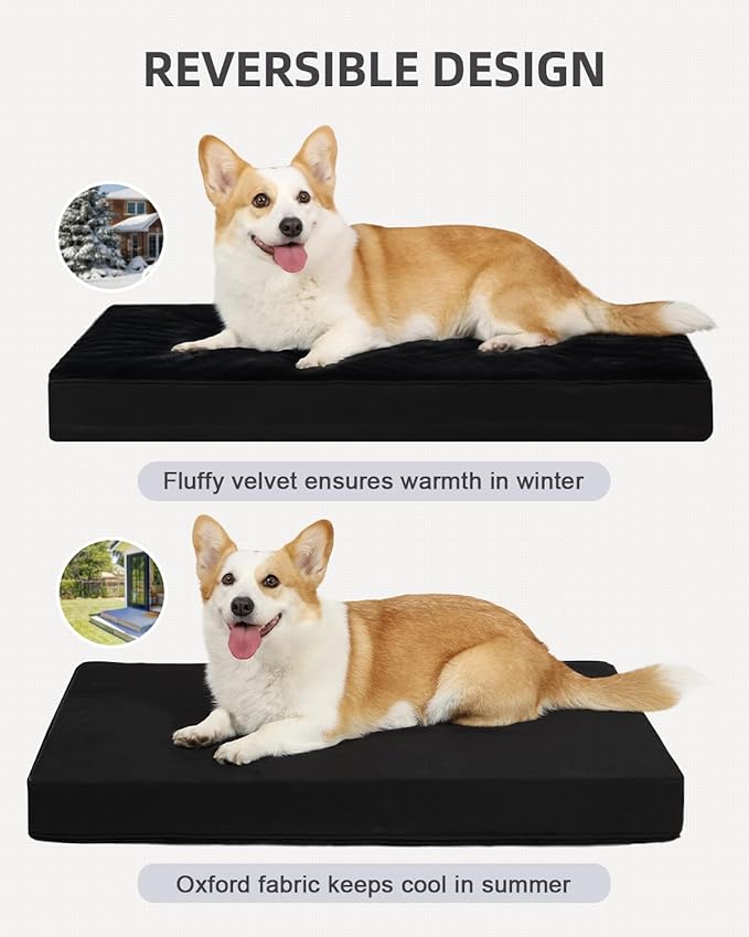 KSIIA Orthopedic Dog Bed for Small Dogs with Waterproof Lining, Black,23x17 | Deluxe Soft Plush Dog Crate Bed, Washable Pet Mat with Removable Cover & Egg Crate Foam for Small Dogs Sleeping & Relaxing