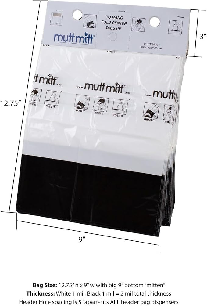 Mutt Mitt® 2-Ply Dog Waste Station Header Bags, 800 Count, 8 Headers | Commercial 2-ply mitten bags, 800 count on 8 station headers, fits hanging dog waste dispensers, 2mil thick pickup protection
