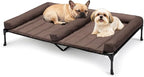 Veehoo Elevated Dog Bed for 2 Dogs, Cooling Raised Dog Bed with Bolster Mat | Outdoor Double Dog Bed with Removable Waterproof Cushion, Breathable Mesh, Non-Slip Feet for Outdoor & Indoor, 49", Brown