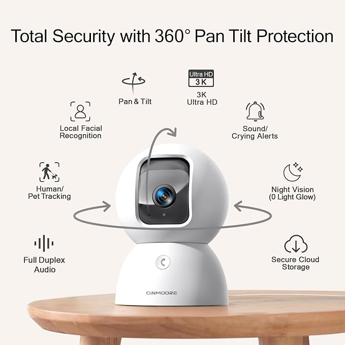 5G Security Camera Indoor, 3K Pet/Dog Camera with Speaker/Phone App, PTZ WiFi Baby Monitor Cameras for Home Security